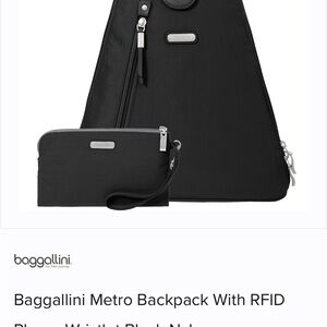 Baggallini Metro RFID Black Backpack with Blue lining NWT